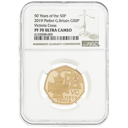 Pre-Owned 2019 UK Victoria Cross 50p Piedfort Proof Gold Coin - NGC Graded PF70 - 6135508-009