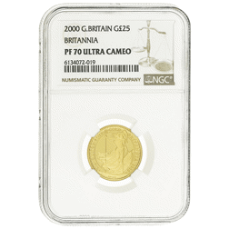 Pre-Owned 2000 UK Britannia 1/4oz Proof Gold Coin - NGC Graded PF70 - 6134072-019