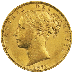 Pre-Owned 1871 London Mint DN.34 Victoria Young Head 'Shield' Full Sovereign Gold Coin