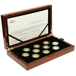 Pre-Owned 2021 UK Queen's Beasts 1/4oz Reverse Frosted Proof Gold 10-Coin Set