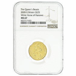 Pre-Owned 2020 UK Queen's Beasts The White Horse of Hanover 1/4oz Gold Coin - NGC Graded MS 67 - 6027717-023