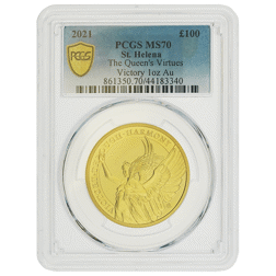 Pre-Owned 2021 St Helena The Queen's Virtues Victory 1oz Gold Coin - PCGS Graded MS70 - 861350.70/44183340