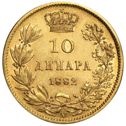 Pre-Owned 1882 Serbia Milan I 10 Dinara Gold Coin
