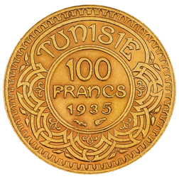Pre-Owned 1935 Tunisia 100 Franc Gold Coin