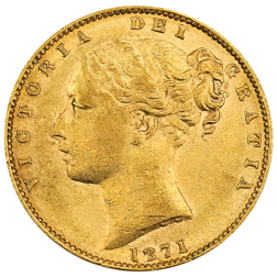 Pre-Owned 1871 London Mint DN.103 Victoria Young Head 'Shield' Full Sovereign Gold Coin
