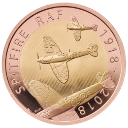 Pre-Owned 2018 UK RAF Centenary Spitfire £2 Proof Gold Coin