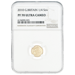 Pre-Owned 2010 UK Quarter Sovereign Gold Proof Coin - NGC Graded PF70 - 6134090-025