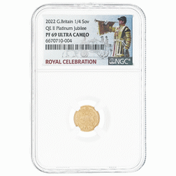 Pre-Owned 2022 UK QEII Quarter Sovereign Gold Proof Coin - NGC Graded PF69 - 6670710-004