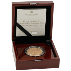 Pre-Owned 2022 UK Memorial Quintuple Sovereign Brilliant Uncirculated Gold Coin