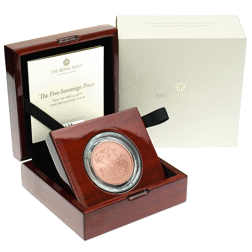 Pre-Owned 2021 UK Quintuple Sovereign Brilliant Uncirculated Gold Coin