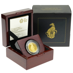 Pre-Owned 2021 UK Queen’s Beasts White Greyhound of Richmond 1/4oz Proof Gold Coin - Damaged Outer Box