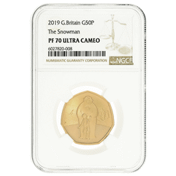 Pre-Owned 2019 UK The Snowman 50p Proof Gold Coin - NGC Graded PF70 - 6027820-008