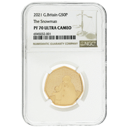 Pre-Owned 2021 UK 'The Snowman' 50p Proof Gold Coin - NGC Graded PF70 - 6945032-001
