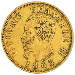 Pre-Owned 1863 Italian Vittorio Emmanuel II 10 Lire Gold Coin
