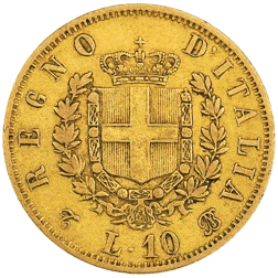 Pre-Owned 1863 Italian Vittorio Emmanuel II 10 Lire Gold Coin