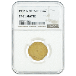 Pre-Owned 1902 UK Edward VII Full Sovereign Matte Proof Gold Coin - NGC Graded PF61 - 8220037-003