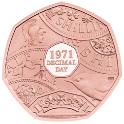 Pre-Owned 2021 UK Decimal Day 50th Anniversary 50p Proof Gold Coin