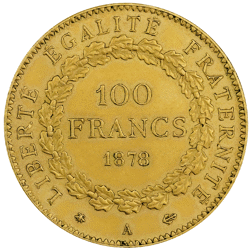 Pre-Owned 1878 French Standing Angel 100 Franc Gold Coin