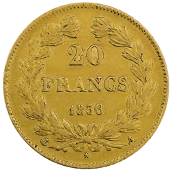 Pre-Owned 1836 French 20 Franc Louis Philippe I Gold Coin