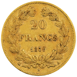 Pre-Owned 1839 French 20 Franc Louis Philippe I Gold Coin