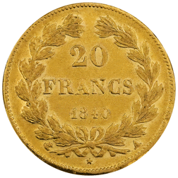 Pre-Owned 1840 French 20 Franc Louis Philippe I Gold Coin