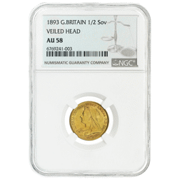 Pre-Owned 1893 UK Half Sovereign Gold Coin - NGC Graded AU58 - 6769241-003