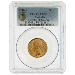 Pre-Owned 1887 Sydney Mint Victoria Young Head Full Sovereign Gold Coin - PCGS Graded AU55  - 113301.55/17233617
