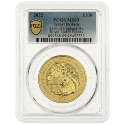 Pre-Owned 2022 UK Tudor Beasts Lion of England 1oz Gold Coin - PCGS Graded MS69 - 899568.69/45452352