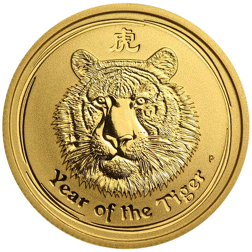 Pre-Owned 2010 Australian Lunar Tiger 1/4oz Gold Coin