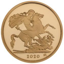 Pre-Owned 2020 UK Quintuple Sovereign Proof Design Gold Coin
