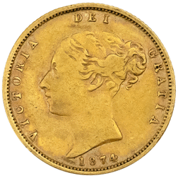 Pre-Owned 1874 London Mint DN.5 Victorian 'Shield' Half Sovereign Gold Coin
