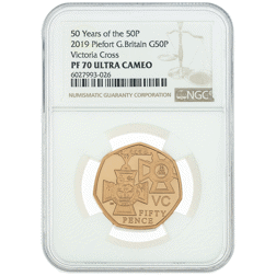Pre-Owned 2019 UK Victoria Cross 50p Piedfort Proof Gold Coin - NGC Graded PF70 - 6027993-026