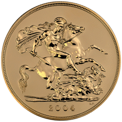 Pre-Owned 2004 UK Brilliant Uncirculated Quintuple Sovereign Gold Coin