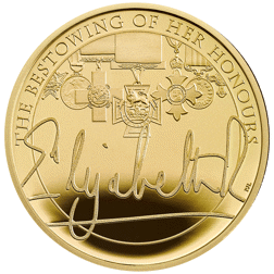 Pre-Owned 2022 UK The Queen's Reign Honours and Investitures 1/4oz Proof Gold Coin