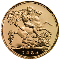 Pre-Owned 1984 UK Half Sovereign Proof Design Gold Coin