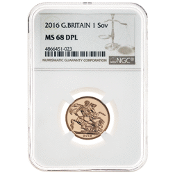 Pre-Owned 2016 UK Full Sovereign Gold Coin - NGC Graded MS 68 DPL - 4866451-023
