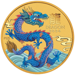 Pre-Owned 2024 Australian Lunar Dragon 1/10oz Colourised Gold Coin