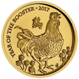 Pre-Owned 2017 UK Lunar Rooster 1/10oz Gold Coin
