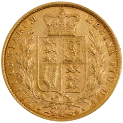 Pre-Owned 1870 London Mint DN.80 Young Head 'Shield' Full Sovereign Gold Coin