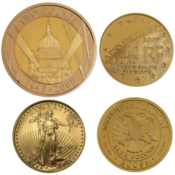 Pre-Owned 2005 WW2 Anniversary Allied Forces Proof Gold 4-Coin Collection