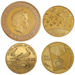 Pre-Owned 2005 WW2 Anniversary Allied Forces Proof Gold 4-Coin Collection