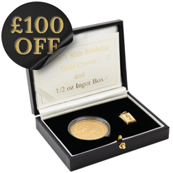 Pre-Owned 2006 UK Queen Elizabeth II's 80th Birthday Proof Gold Crown and 1/2oz Ingot Box Set