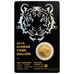 Pre-Owned 2018 Korean Tiger 1/10oz Carded Gold Coin