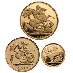 Pre-Owned 2015 UK 'Fourth Portrait' Sovereign Proof Gold 3-Coin Set - Missing Outer Sleeve