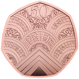 Pre-Owned 2022 UK 50 Years of Pride 50p Piedfort Proof Gold Coin