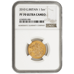 Pre-Owned 2010 UK Full Sovereign Proof Gold Coin - NGC Graded PF70 - 6768509-008