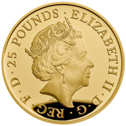 Pre-Owned 2019 UK Queen’s Beasts Falcon of the Plantagenets 1/4oz Proof Gold Coin - Damaged Outer Bo