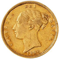 Pre-Owned 1880 London Mint DN.131 Victorian 'Shield' Half Sovereign Gold Coin
