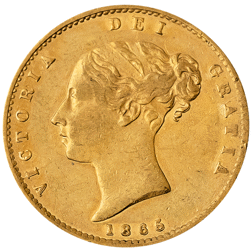 Pre-Owned 1865 London Mint DN.40 Victorian 'Shield' Half Sovereign Gold Coin