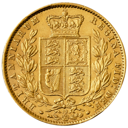 Pre-Owned 1869 London Mint DN.12 Victoria Young Head 'Shield' Full Sovereign Gold Coin